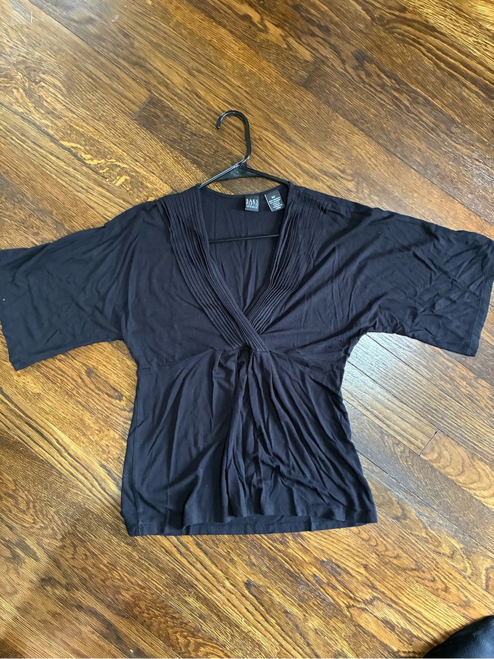 Saks Fifth Avenue Black Pleated Front Blouse Size Medium